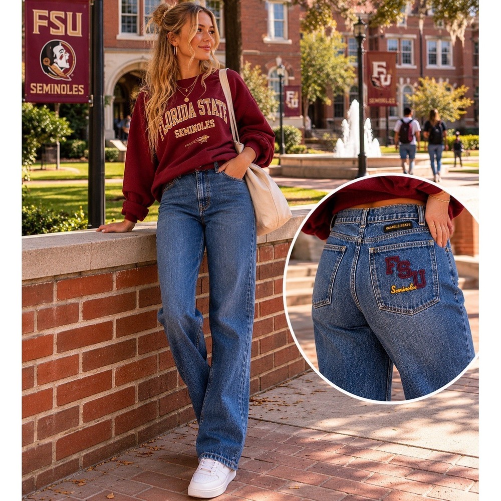Vintage Rumble Seats Jeans 28x31 Blue FSU‎ Seminoles Y2K Straight Leg NCAA